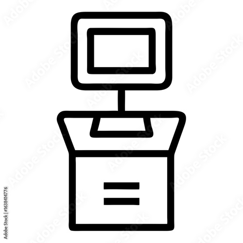 Computer setup with monitor on office desk outline illustration  