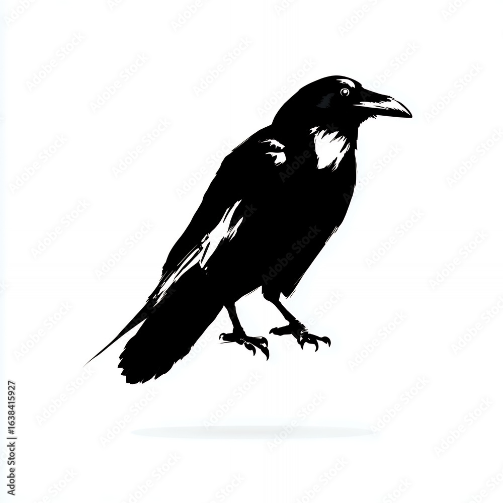 Fototapeta premium Silhouette of a Raven Perched in Shadow Art Style