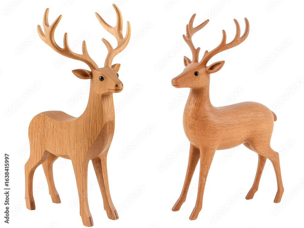 Fototapeta premium An elegant red deer with impressive antlers is isolated on a clean white background, perfect for a wildlife or Christmas illustration