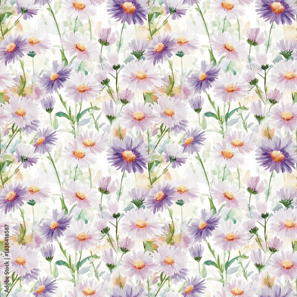 Fototapeta premium Purple flower garden, watercolor, often conveys elegance and luxury, textile background, wallpaper.