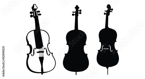 Three Cello Silhouettes Showing Different Angles