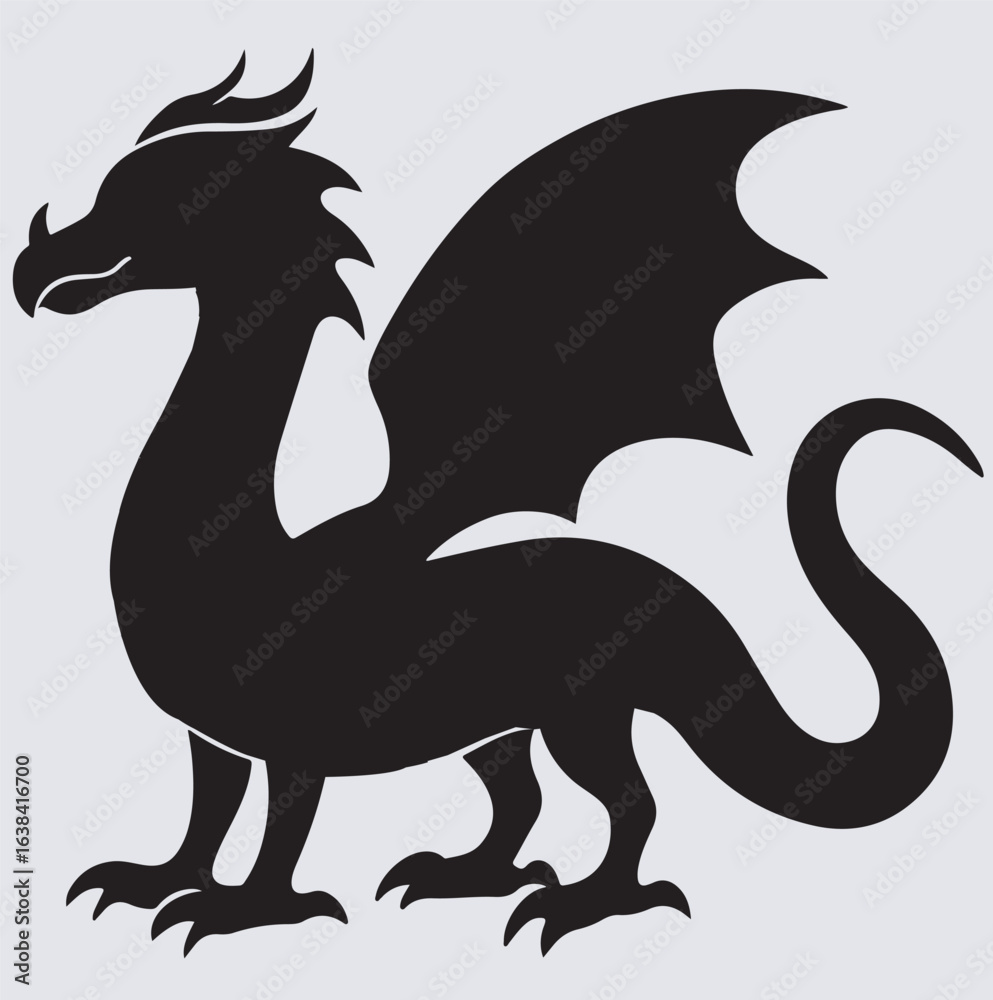 Fototapeta premium dragon silhouette vector art illustration, black dragon vector illustration