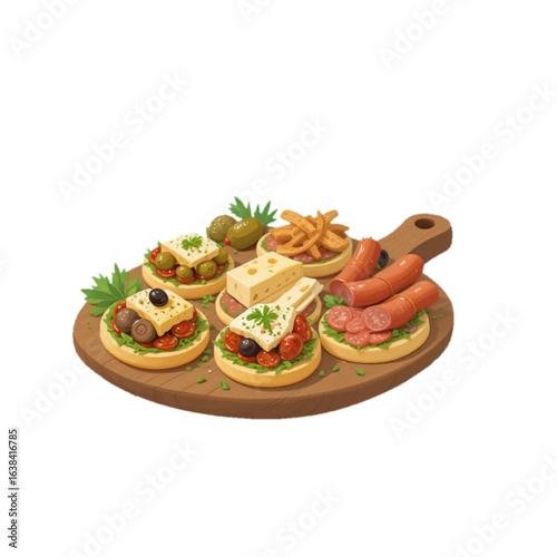 Illustration pizza with vegetables and mushrooms