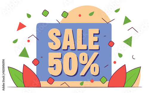 Sale fifty percent on blue background