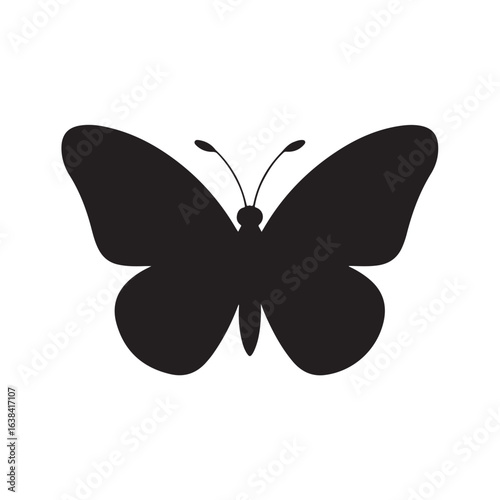Black butterfly silhouette icon with antennae and wings white