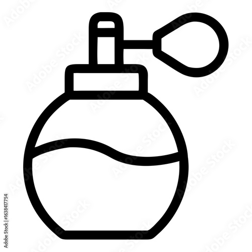 Line art illustration of vintage perfume bottle with sprayer  