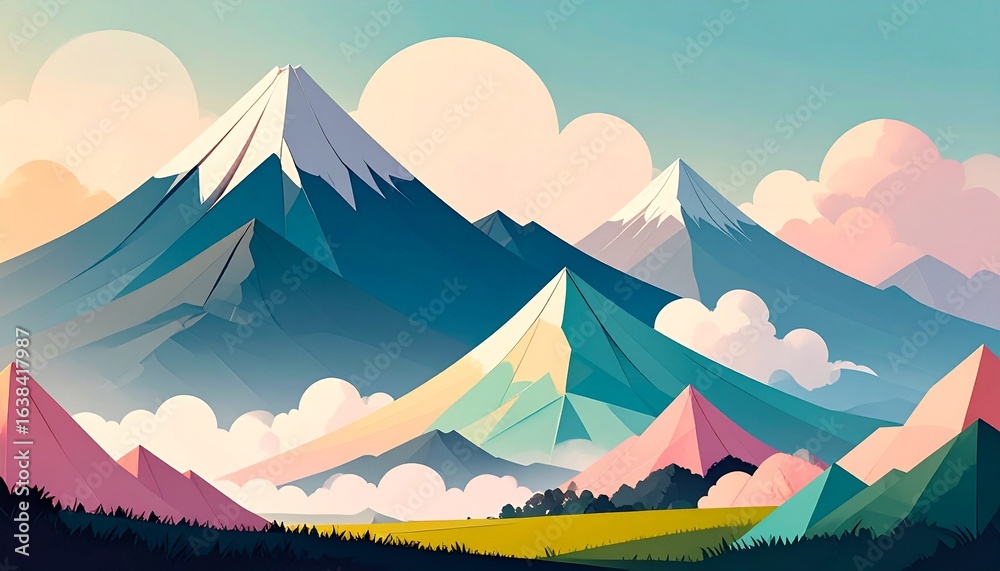 Naklejka premium Floating Islands of Origami Mountains