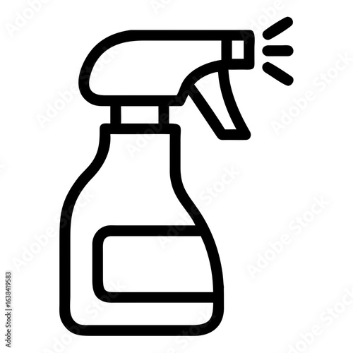 Cleaning spray bottle in outline style with sprayer nozzle  