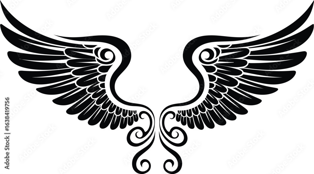 Fototapeta premium Angel Wings Silhouette, Feathered Wing Design, Vector Illustration
