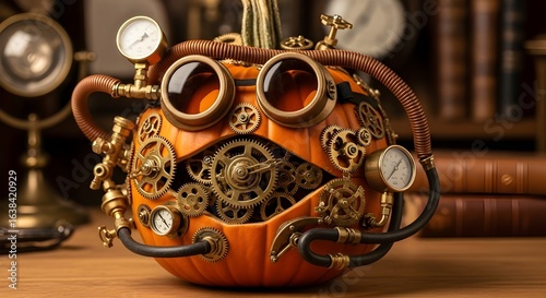 Steampunk Halloween Pumpkin – Mechanical Gears and Vintage Design