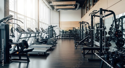 Modern gym interior with various exercise equipment