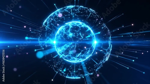 Wallpaper Mural Abstract Futuristic Sphere Network Connection With Blue Light Rays And Data Points On Dark Background For Modern Technology Or Science Concept Torontodigital.ca