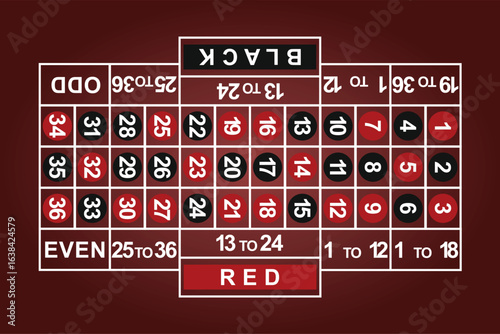Red roulette mat. vector illustration	