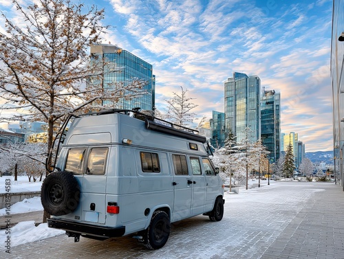 Campervan in Snowy City: Urban Exploration and Winter Road Trip Adventures