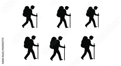 Hikers with Backpacks and Walking Sticks Silhouette This