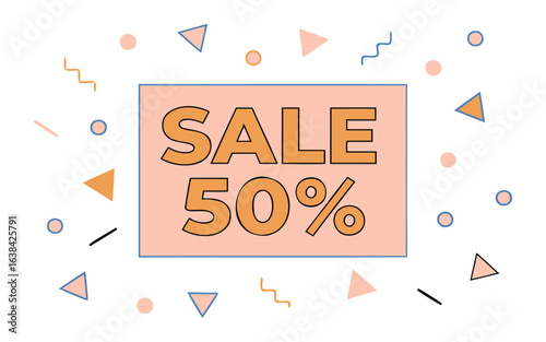 Sale fifty percent with geometric shapes
