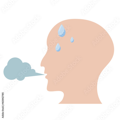 Minimalist vector illustration showing breathing problems with symptoms like cough, wheeze, chest pain, shortness of breath; related to asthma, COPD, pneumonia. silhouette icon