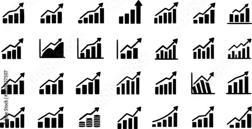 Growth Trend Chart icon vector set. Profit graph illustration sign collection. up arrow symbol or logo.
