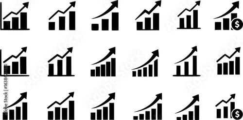 Growth Trend Chart icon vector set. Profit graph illustration sign collection. up arrow symbol or logo.
