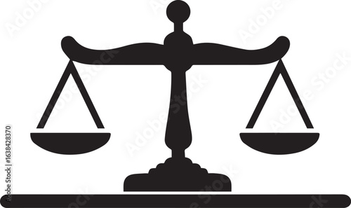 Silhouette Style Vector Scale of Justice Logo Design Icon – Minimal Law and Legal Symbol for Law Firms, Court, Justice, and Legal Branding, Monochrome Balanced Scales Graphic for Print, Web, and Corpo