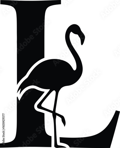 Elegant Flamingo Silhouette Resting Against Letter L Graphic Design for Branding and Creative Projects Stock Illustration