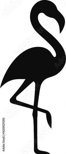 Elegant Flamingo Silhouette Standing Gracefully on One Leg Against a White Background Capturing Minimalist Design and Exotic Bird Iconography