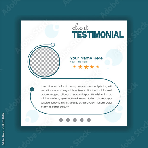 Client testimonial social media post template with customer photo and star rating, promoting business success and satisfaction