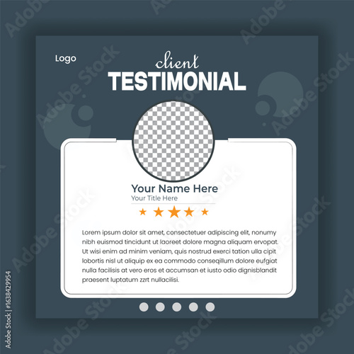 Client testimonial social media post template with customer photo and star rating, promoting business success and satisfaction