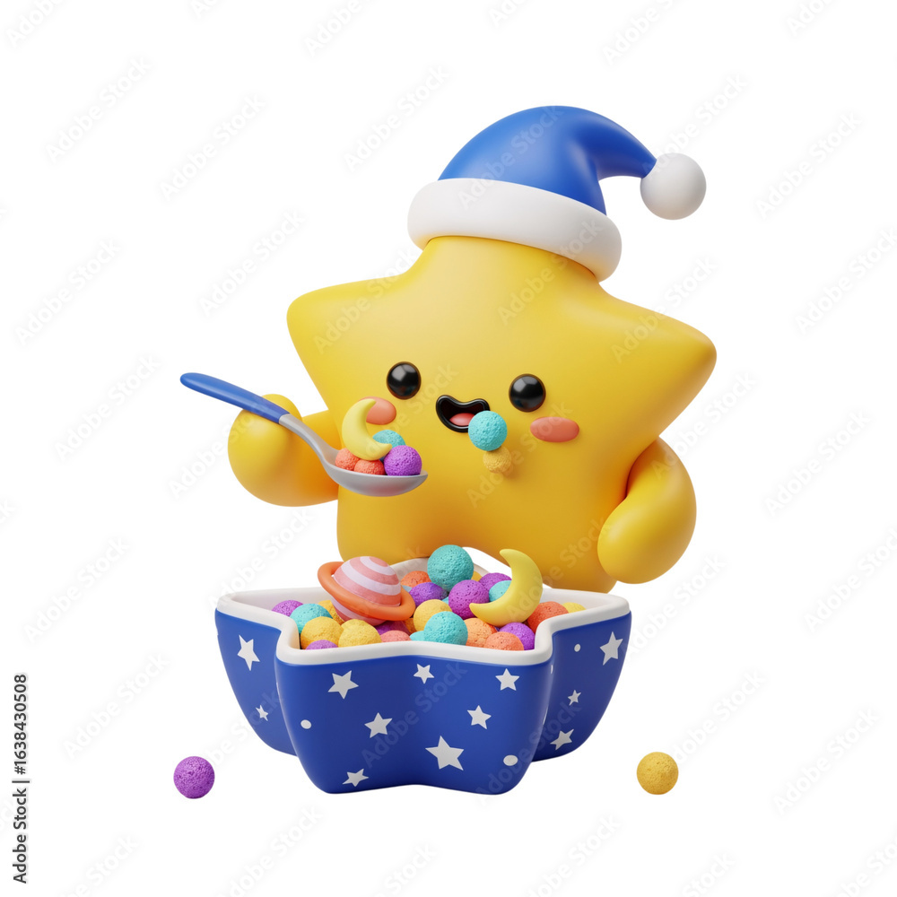 Naklejka premium Cute cartoon star eating cereal isolated on transparent background