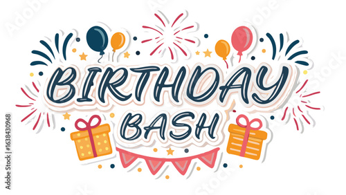 Birthday bash celebration with gifts balloons and fireworks for a festive party design