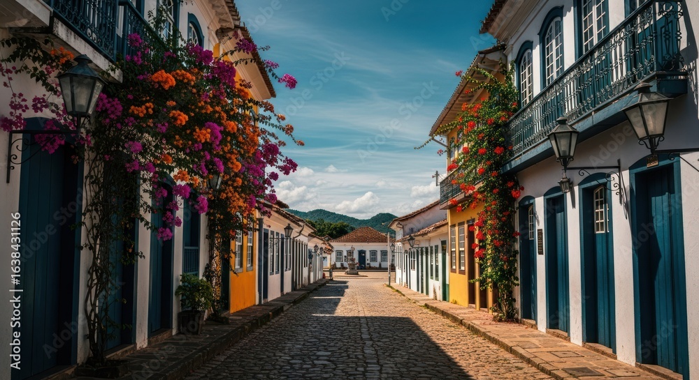 Fototapeta premium Colorful colonial street in a charming town