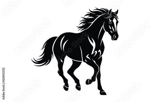 Running Horse Silhouette Vector – Black and White Wild Horse Illustration