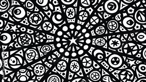 Set of black and white geometric icons, symbols, and shapes