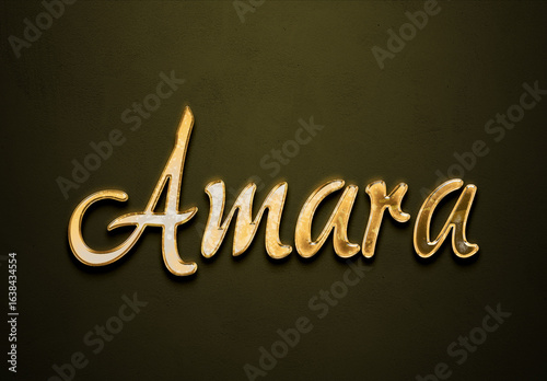 Old gold text effect of name Amara with 3D glossy style Mockup