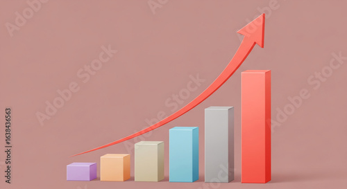 Ascending pastel bars with red growth arrow on dusty rose background, showcasing business growth, progress, and success, ideal for presentations or reports Free Download Ascending pastel bars with red growth arrow on dusty rose background, showcasing business growth, progress, and success, ideal for presentations or reports - GFXLoad