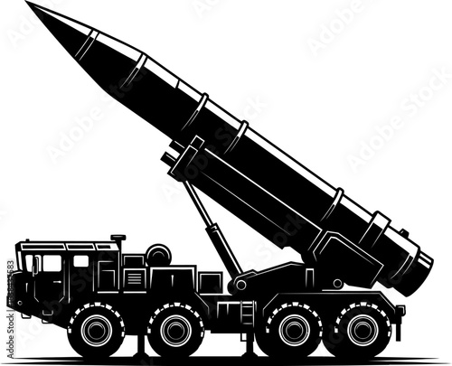 Illustration of missile launcher on truck for military defense and strategic warfare use