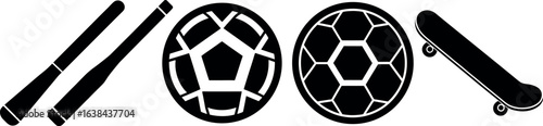 Hockey Stick, Soccer Ball, Cricket Bat Sports Icon Pack