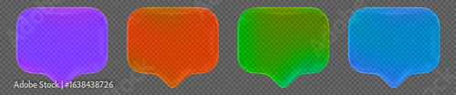 3d glass transparent neon speech bubbles. Y2k style. Stock vector illustration on isolated background.