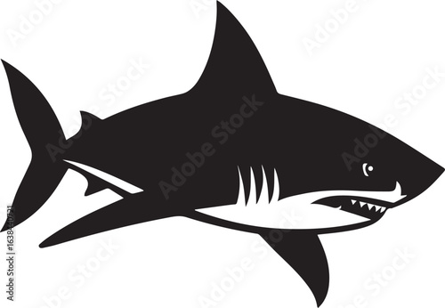 Silhouette Style Vector Shark Logo Design Icon – Minimal Powerful Ocean Predator Symbol for Marine, Adventure, Sports, or Fishing Branding, Monochrome Aggressive Shark Graphic for Print, Web, and Merc
