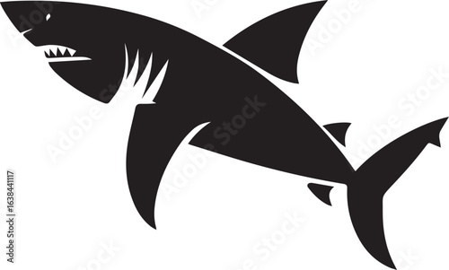 Silhouette Style Vector Shark Logo Design Icon – Minimal Powerful Ocean Predator Symbol for Marine, Adventure, Sports, or Fishing Branding, Monochrome Aggressive Shark Graphic for Print, Web, and Merc