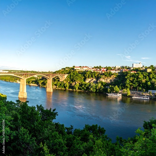 Scenic overlook: the marquette highway bridge spanning the st. louis river landscape