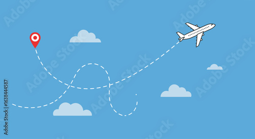 Airplane with dotted line route. flying plane with twisted, curved and straight dashed trace path. transparent png and vector illustration.