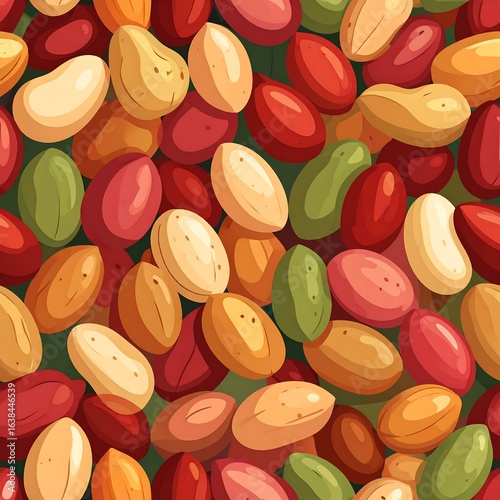 Seamless pattern of colorful peanuts creating a vibrant and textured background