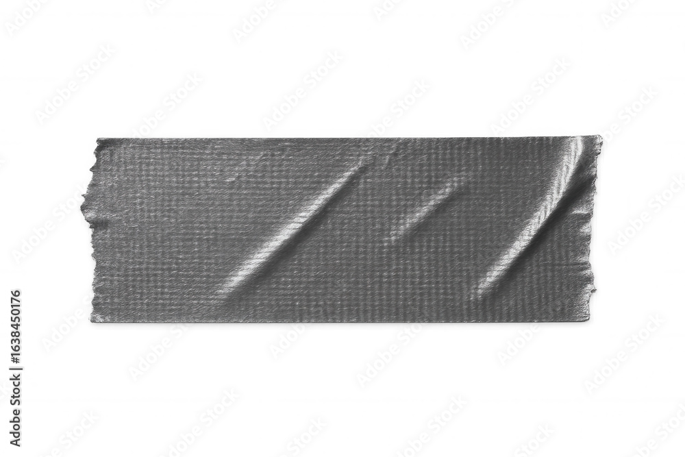 Gray duct tape displaying wrinkled surface, torn edges against transparent backdrop, ideal for graphic design projects