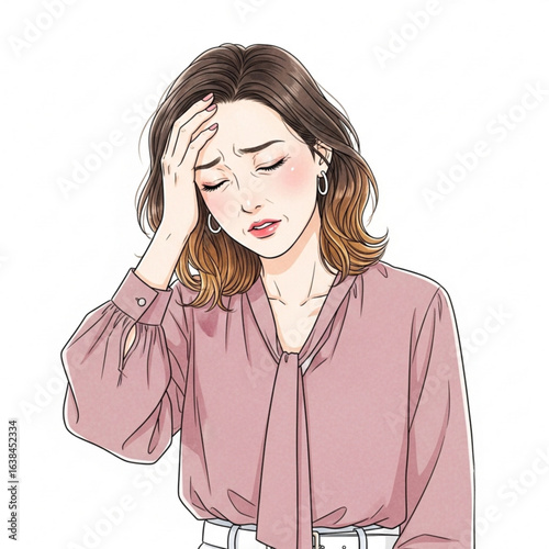 Vector art of woman with headache holding her head isolated on white background