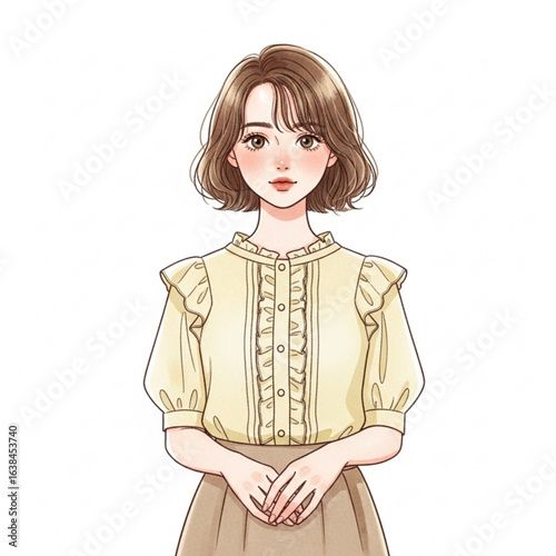 Illustration of a beautiful young woman with short brown hair