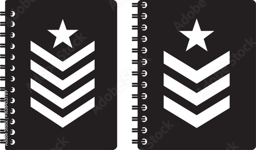Military rank insignia chevron and star silhouette on black background