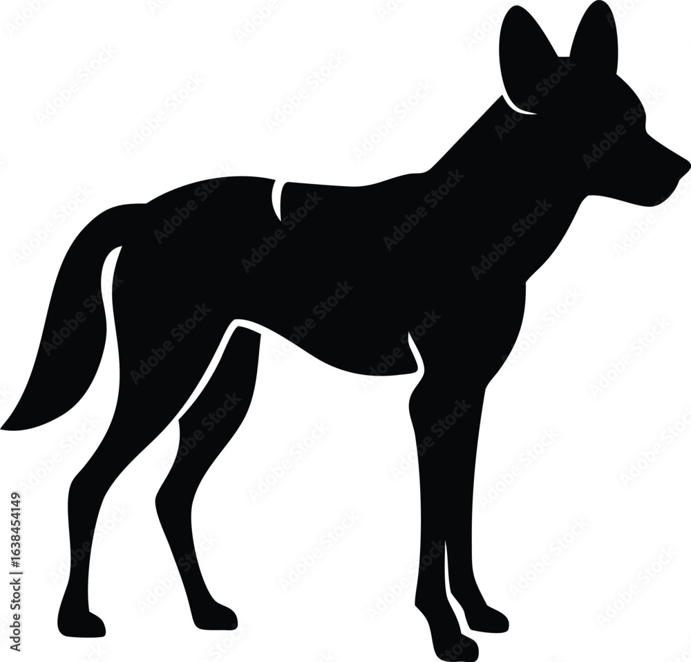 Fototapeta premium African wild dog silhouette vector illustration isolated on white for savanna and wildlife design