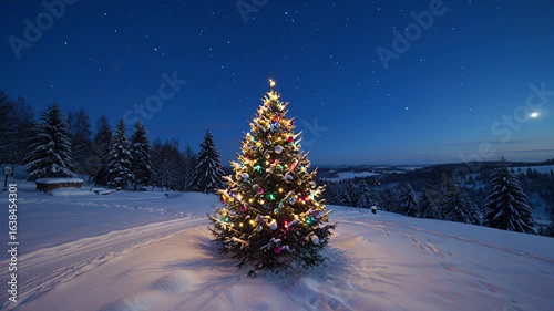 Happy Christmas Winter Wonderland Background with Golden Glow and Sparkling Lights