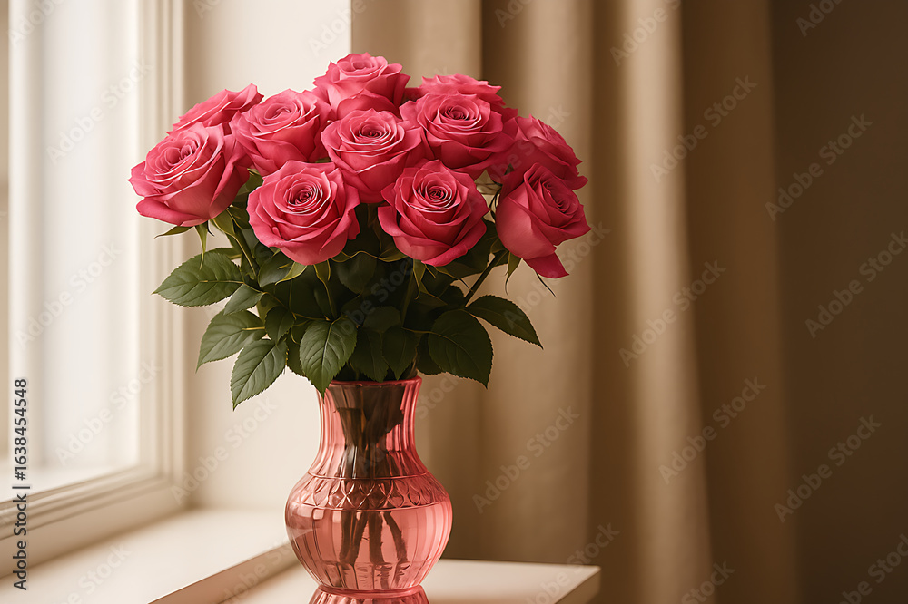 Fototapeta premium Elegant Pink Roses in a Decorative Flower Pot